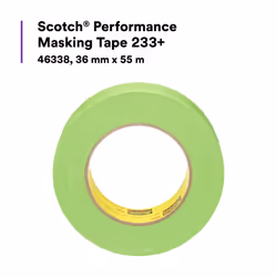 3M Scotch Performance Masking Tape 233+  46338  36 mm x 55 mm  1 Roll  Flexible  Moisture Resistant  Green  Solvent Based  Automotive Masking Tape