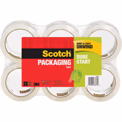 Scotch Sure Start Packaging Tape - 54.60 yd Length x 1.88 Width - 2.6 mil Thickness - 3 Core - Synthetic Rubber Resin - 2.95  ...