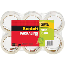 Scotch Sure Start Packaging Tape - 54.60 yd Length x 1.88 Width - 2.6 mil Thickness - 3 Core - Synthetic Rubber Resin - 2.95 mil - 6 / Pack - Clear