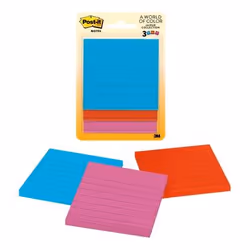 Post-It Notes, 3 in x 3 in, Jaipur Collection, Lined, 3 Pads/Pack, Blue, Purple, Red, Jaipur Collection, 76.2 mm, 76.2 mm, 50 ...