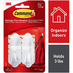 COMMAND 3M Command Medium Oval Hooks With Command Adhesive Strips Whit