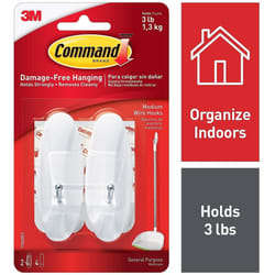 COMMAND 3M Command Medium Wire Hooks With Command Adhesive Strips Whit