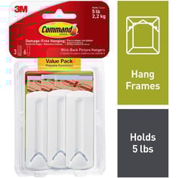 Command Large Wire-Backed Picture Hangers-White 3 Hooks & 6 Strips