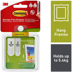 COMMAND 3M Command 8 Medium and 4 Small Picture Hanging Strips Value P