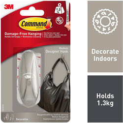 Command Medium Designer Hook, Brushed Nickel Effect