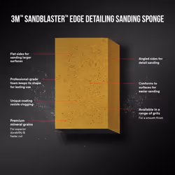 3M SandBlaster Dual Angle Bare Surfaces Sanding Sponge  220 Grit  For Wet Or Dry Use  Professional-Grade Foam Keeps Its Shape For Lasting Use  Premium