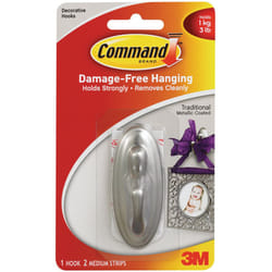 Command Medium Decorative Hooks-Brushed Nickel 1 Hook & 2 Strips