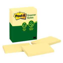 Post-It Greener Notes, 3 in x 5 in, Canary Yellow, 12 Pads/Pack