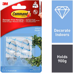 Command Medium Hooks-Clear 2 Hooks & 4 Strips