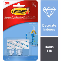 Command Small Hook 2/Pkg-2 Clear Hooks & 4 Strips