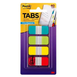 Post-It Tabs, 5/8 inch Solid, Aqua, Lime, Yellow, Red, 10/Color, 40/Dispenser self adhesive tab