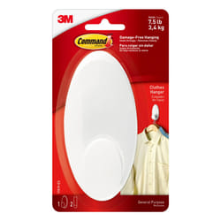 17019-ES Clothes Hanger Hook, Pack of 1 Hook and 2 Adhesive Strips, White - Damage Free Hanging - Holds up to 3.4 kg