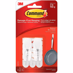Command Medium Wire Hook 2/Pkg-2 White Hooks & 3 Strips