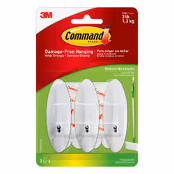 Command Medium Wire Hooks  Holds up to 3 lb  3 Hooks  4 Strips  Damage free Hanging Wall Hooks with Adhesive Strips  No Tools ...