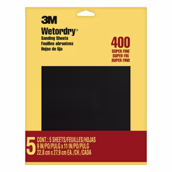 3M Wetordry Sandpaper 9 in. x 11 in. 400 Grit 5 Sheets For Sanding Between Coats of Varnish Lacquer Paint & other finis ...
