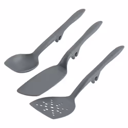 Rachael Ray Tools and Gadgets Spoon Slotted and Solid Turners Set Cooking Utensils 3 Piece Gray