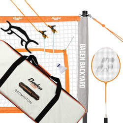 Baden Champions Portable Badminton Set | Regulation Net  4 Racquets  3 Shuttlecocks  Boundary & Carry Bag | Ideal for Backyard Fun | Orange/Gray