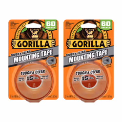 Gorilla Tough & Clear Double Sided Mounting Tape Weatherproof 1"" x 60"" Clear (Pack of 2)