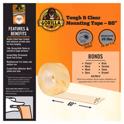 Gorilla Tough & Clear  Double Sided Mounting Tape  Weatherproof  1"" x 60""  Clear  (Pack of 2)