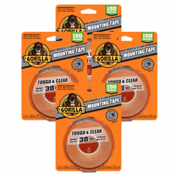 Gorilla Tough & Clear Double Sided Adhesive Mounting Tape Extra Large 1"""" x 150"""" Clear (Pack of 4)