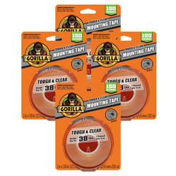 Gorilla Tough & Clear Double Sided Adhesive Mounting Tape  Extra Large  1"""" x 150""""  Clear  (Pack of 4)
