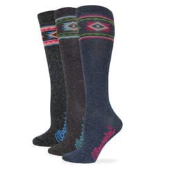 Wrangler Ladies Angora Blend Aztec Pattern Knee High Boot Socks 3 Pair Pack (US  Alpha  Medium  Regular  Regular  Denim/Brown/Charcoal)