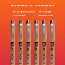 SAKURA Pigma Micron Fineliner Pens - Archival Black Ink Pens - Pens for Writing Drawing or Journaling - Black Ink - 10 Point Size - 6 Pack