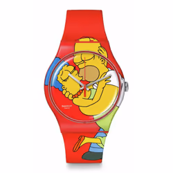 Swatch Simpsons Watch Red Unisex Casual Bio-sourced Quartz Sweet Embra