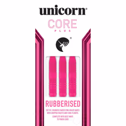 Unicorn Core Plus Dart Set Pink Rubberised Standard Brass Steel Tip 22/24/26g - 22G, Pink