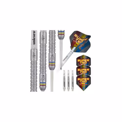 Steel Tip Darts Set | Ted 'Super Ted' Evetts Phase 2 | 90% Natural Tungsten Barrels with Blue Red & Yellow Accents & Laser Et ...