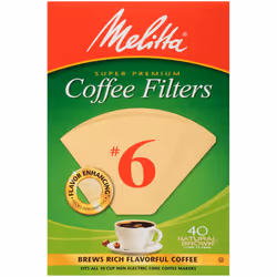 Melitta #6 Cone Coffee Filters  Unbleached Natural Brown  40 Total Filters Count - Packaging May Vary