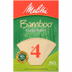 Melitta 4 Cone Coffee Filters Bamboo 80 Count (Pack of 6) 480 Total Filters Count - Packaging May Vary