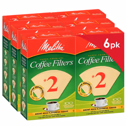 Melitta #2 Cone Coffee Filters Unbleached Natural Brown 100 Count Pack of 6 600 Total Filters Count - Packaging May Vary
