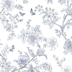 Norwall FH37539 Butterfly Toile Prepasted Wallpaper  Light Blue  Blue  Navy