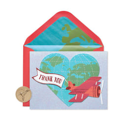 Papyrus Thank You Cards with Envelopes  Globe and Plane with Glitter (8-Count)