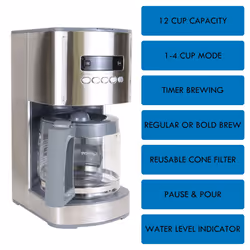 Kenmore Drip Coffee Maker Machine, 1.8L with Timer - KKCM12S