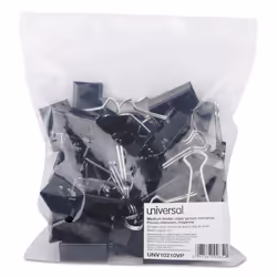 Universal Medium Binder Clips Steel Wire 5/8"""" Cap 1-1/4"""" Wide Black/Silver 12/Pack 36 Total