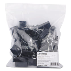 Universal Medium Binder Clips  Steel Wire  5/8"""" Cap  1-1/4"""" Wide  Black/Silver  12/Pack  36 Total