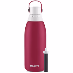 Brita Insulated Filtered Water Bottle with Straw Reusable Stainless Steel Metal Ruby 32 Ounce