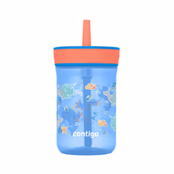 Contigo Kids Leighton Straw Tumbler with Spill-Proof Leak-Proof Lid 14oz Blue Poppy/Narwhals