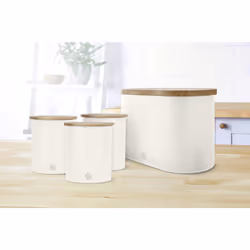 Salton SWKA17513WHTN kitchen storage container Tea+Coffee+Sugar containers set 1.84 L Steel, Wood