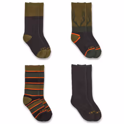 Carhartt Kids' Heavyweight Crew Sock 4 Pack Assorted 1 Olive Large