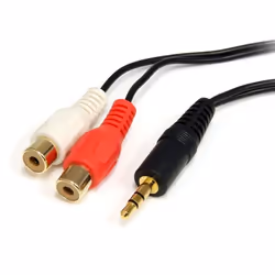 StarTech.com 6 ft Stereo Audio Cable - 3.5mm Male to 2x RCA Female, 3.5mm, Male, 2 x RCA, Female, 1.8 m, Black
