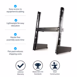 StarTech.com 2-Post 12U Desktop Server Rack, Small Open Frame 19in Computer Rack, Compact Network Rack for AV / Studio / Data / IT Equipment - Free Standing Two-Post Home/Office Rack - Additional view 7