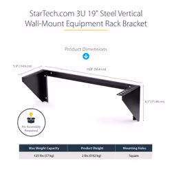 StarTech.com 3U 19” Wall Mount Vertical Rack Bracket, Wall Mount Patch Panel Bracket for Data/AV/IT/Computer Equipment, 3U Rack for Cabinet or Server Room, Supports 150lb (68kg) Capacity - Additional view 8