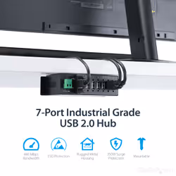StarTech.com 7-Port USB 2.0 Hub - Metal Industrial USB-A Hub with ESD Protection & 350W Surge Protection - Din Rail, Wall or Desk Mountable - TAA Compliant USB Expander Hub - Additional view 8
