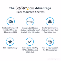 StarTech.com 1U Server Rack Shelf - Universal Rack Mount Cantilever Shelf for 19" Network Equipment Rack & Cabinet - Heavy Duty Steel – Weight Capacity 33lb/15kg - 7" Deep Tray, Black - Additional view 8