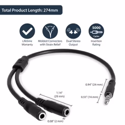 StarTech.com Slim Stereo Splitter Cable - 3.5mm Male to 2x 3.5mm Female - Additional view 5