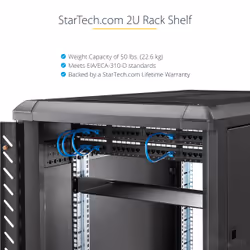 StarTech.com 2U Server Rack Shelf - Universal Rack Mount Cantilever Shelf for 19" Network Equipment Rack & Cabinet - Heavy Duty Steel – Weight Capacity 50lb/23kg - 22" Deep Tray, Black - Additional view 5