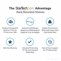 StarTech.com 2U Server Rack Shelf - Universal Rack Mount Cantilever Shelf for 19" Network Equipment Rack & Cabinet - Heavy Duty Steel – Weight Capacity 125lb/56kg - 18" Deep Tray, Black - Additional view 8